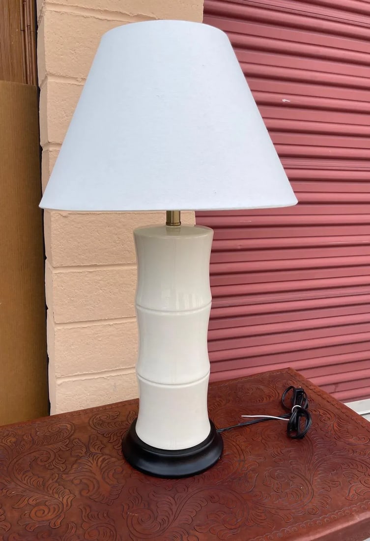 Crackle Glazed Ceramic Bamboo Table Lamp W/Shade - 3