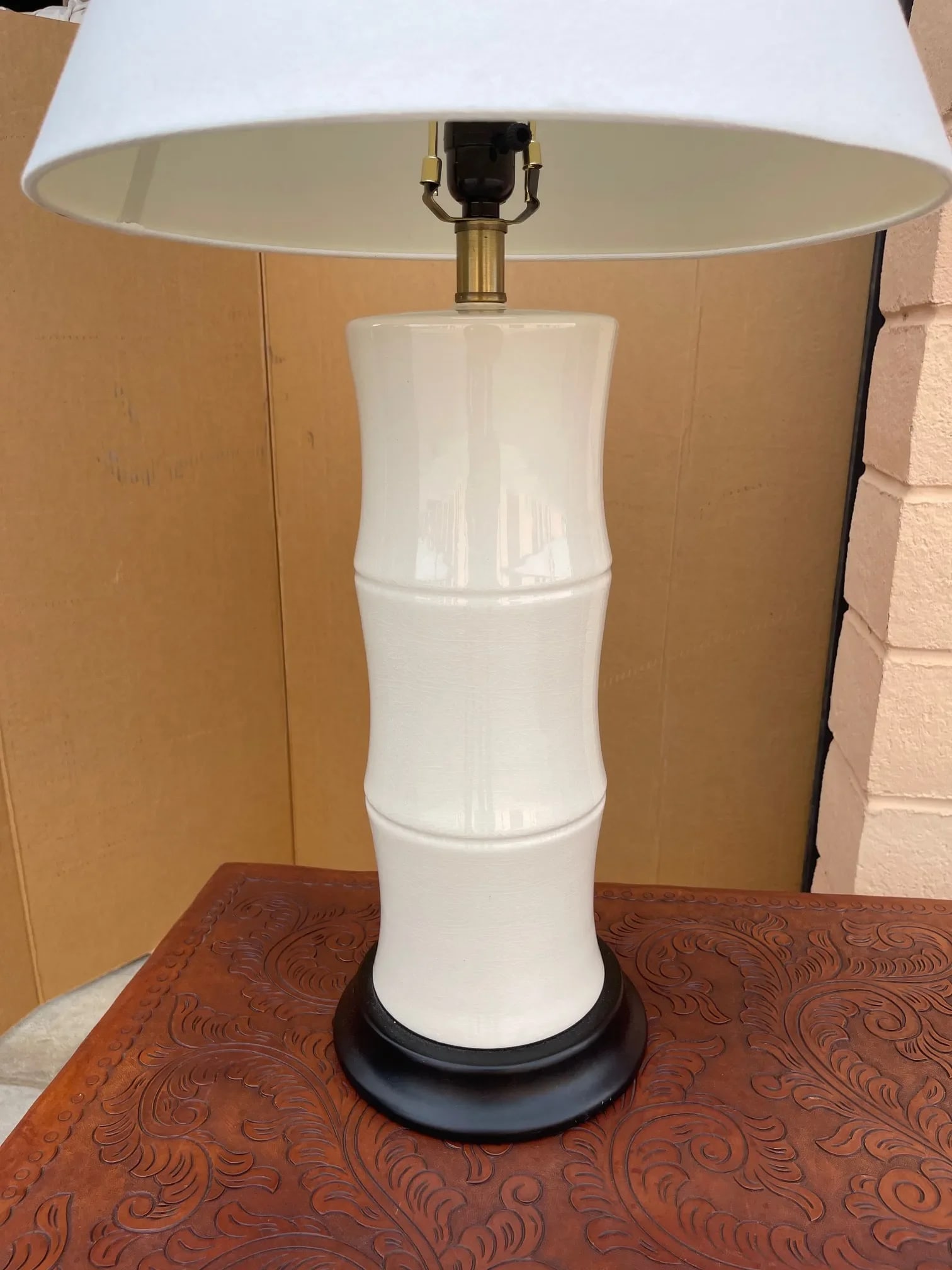 Crackle Glazed Ceramic Bamboo Table Lamp W/Shade - 4
