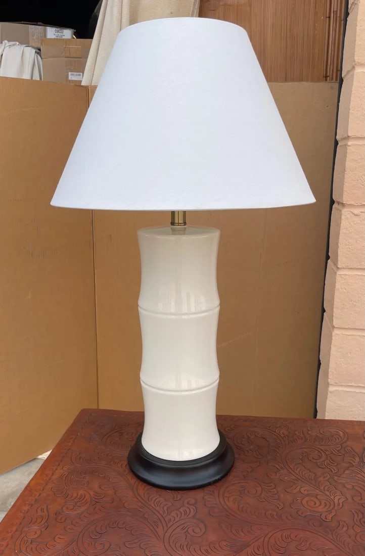 Crackle Glazed Ceramic Bamboo Table Lamp W/Shade - 6
