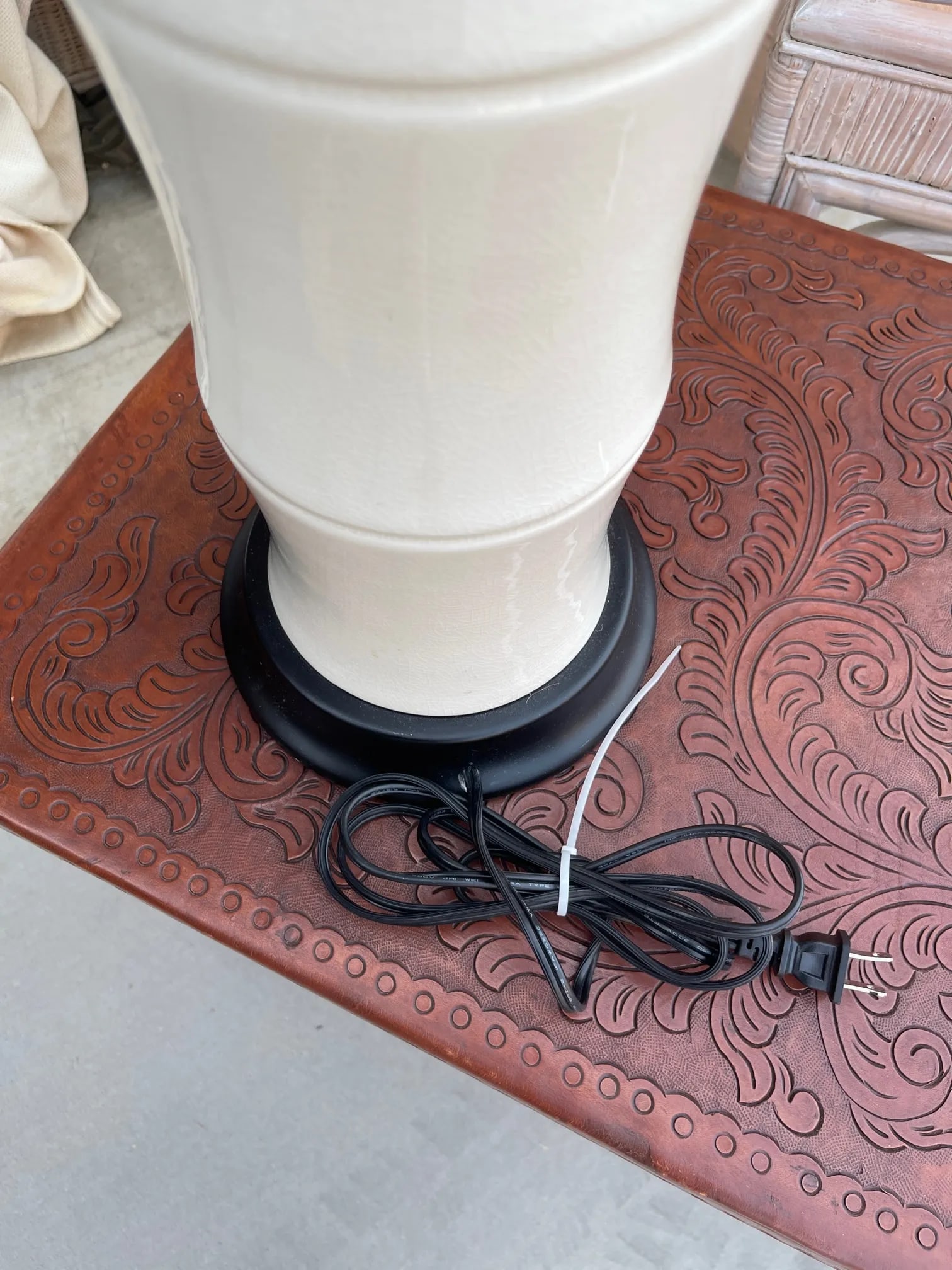 Crackle Glazed Ceramic Bamboo Table Lamp W/Shade - 7