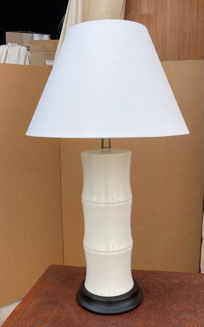 Crackle Glazed Ceramic Bamboo Table Lamp W/Shade - 8