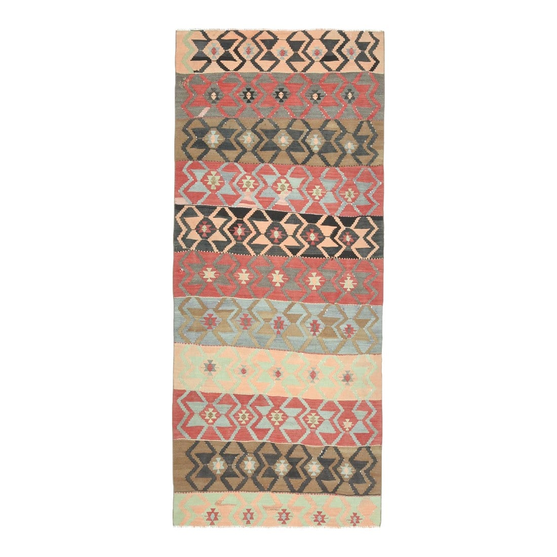 1970s Vintage Turkish Oushak Handmade Wool Cotton Pink Runner Rug: Vintage Turkish Hand-Knotted vintage rug is a semi-antique vintage runner rug.'70s Eastern region of Turkey's unique rug is perfectly hand-knotted by the artisan. This special piece of art has very