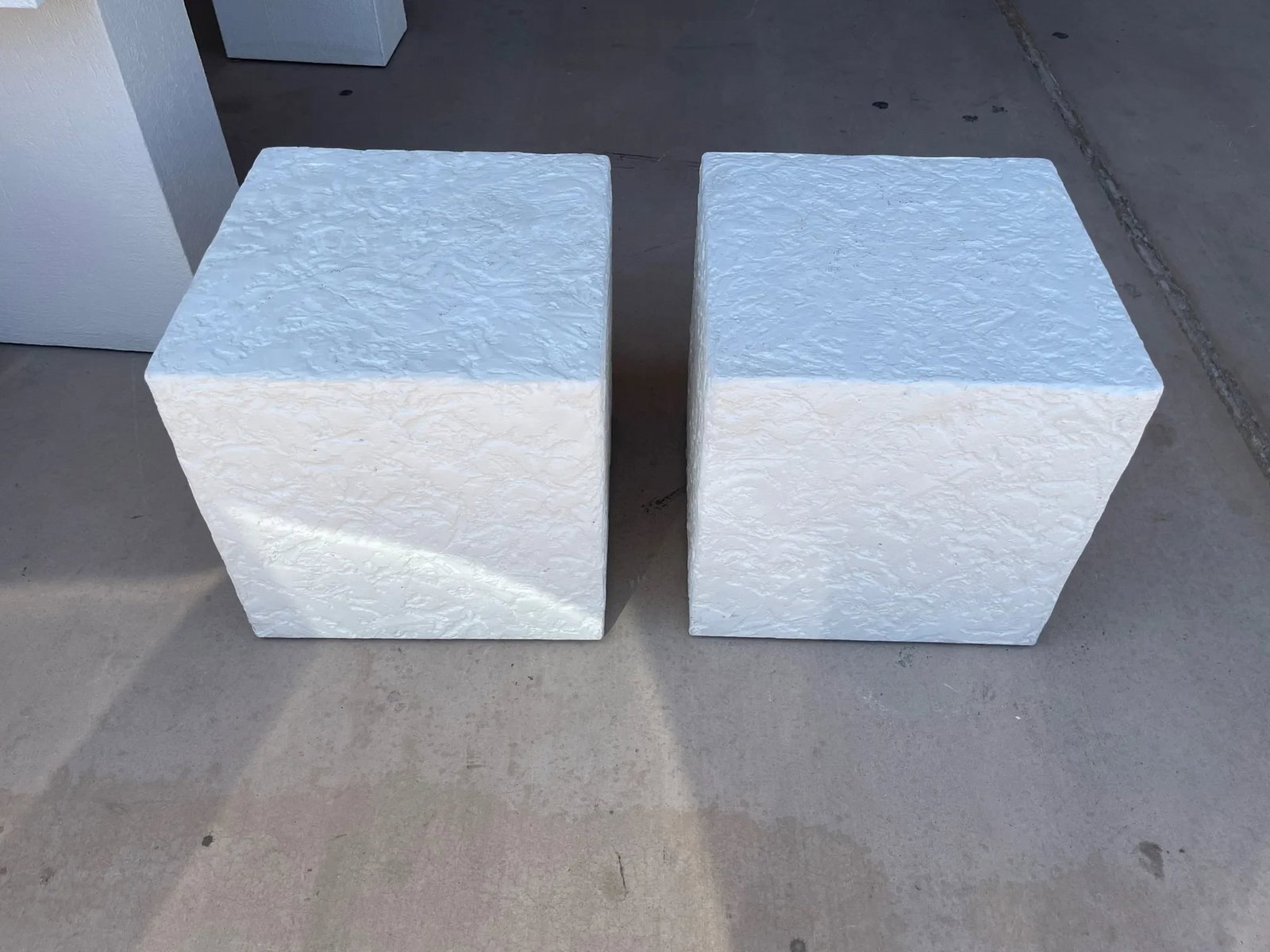 Postmodern White Textured Plaster Cube Side Tables-Pair - 6