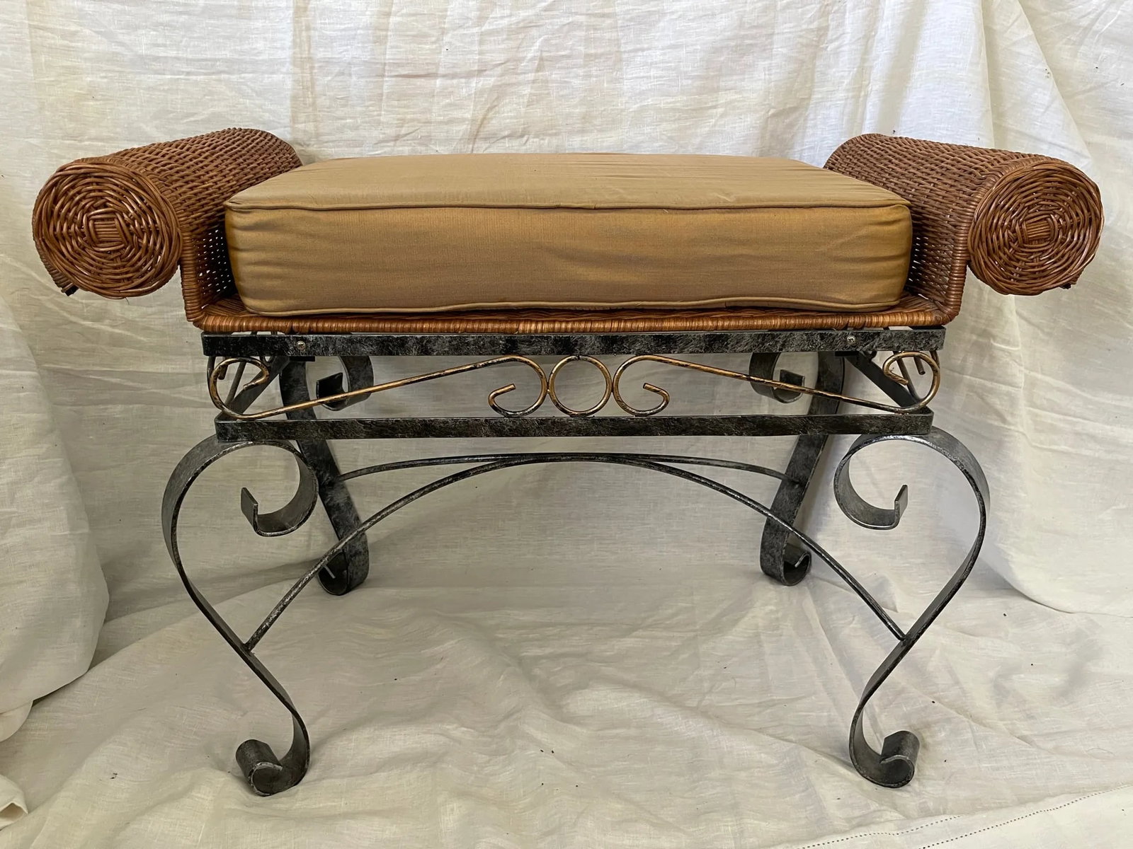 Vintage Wicker/Wrought Iron Bench - 2