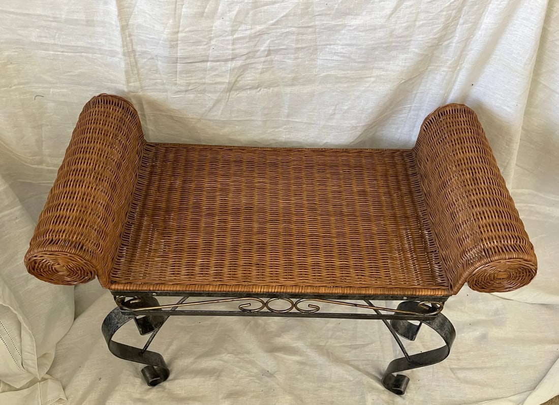 Vintage Wicker/Wrought Iron Bench - 4