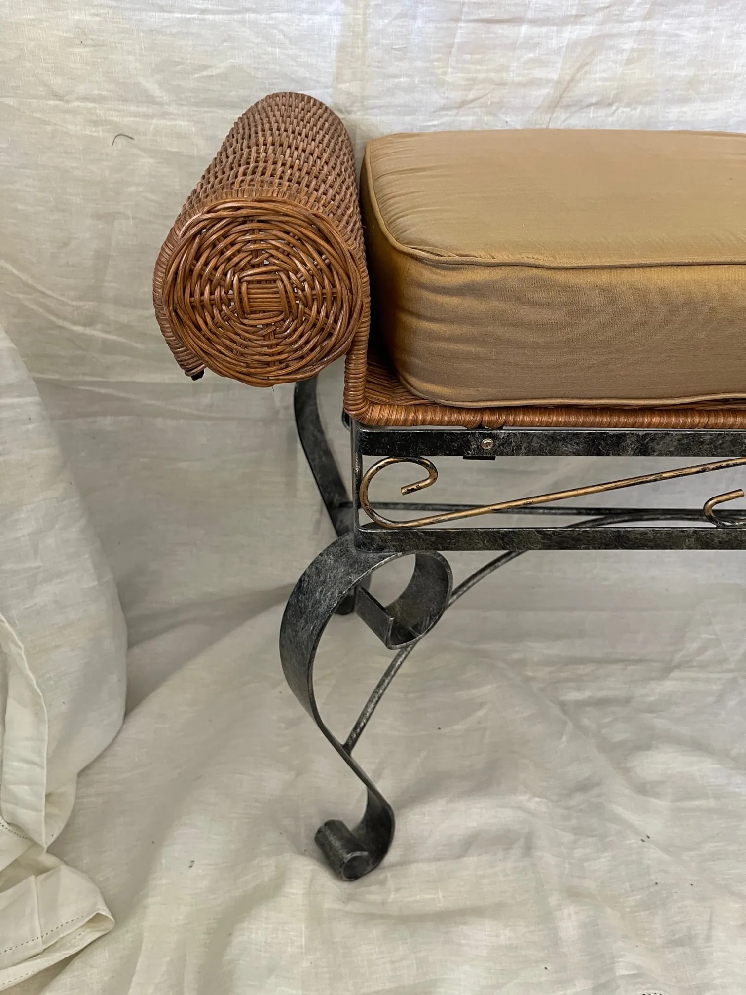 Vintage Wicker/Wrought Iron Bench - 7