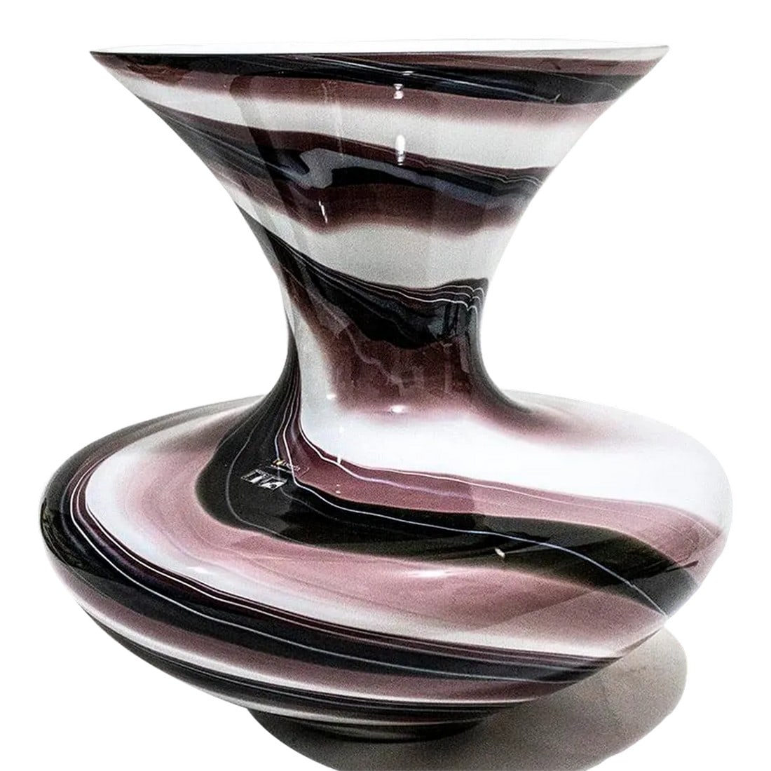 Makora Purple Swirl Blown Glass Vase - Made in Poland: Makora purple swirl hand made, mouth blown Polish glass vase. Prominent in size measuring 18" wide (13 opening), 17" high and weighing a substantial 20 lbs. Makora Krosno Glass Vases are Made in