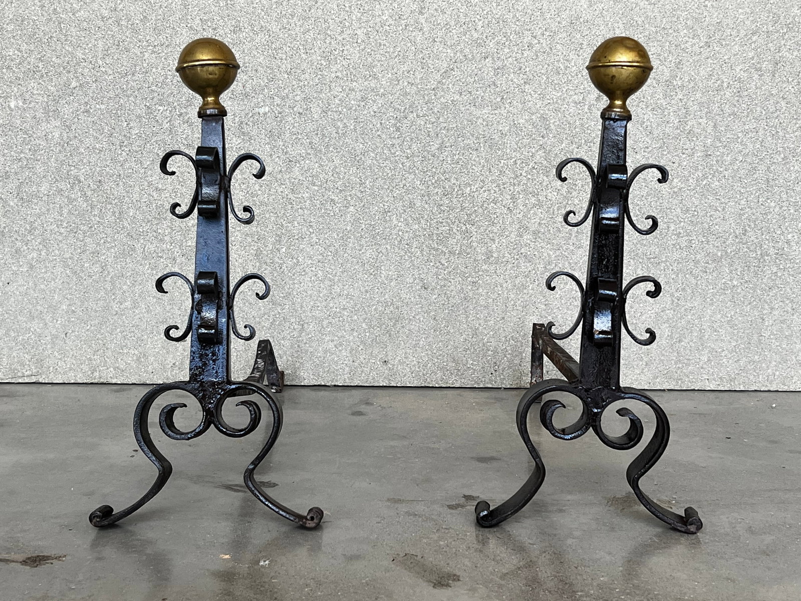 19th French Wrought Iron Firedogs or Andirons - 2
