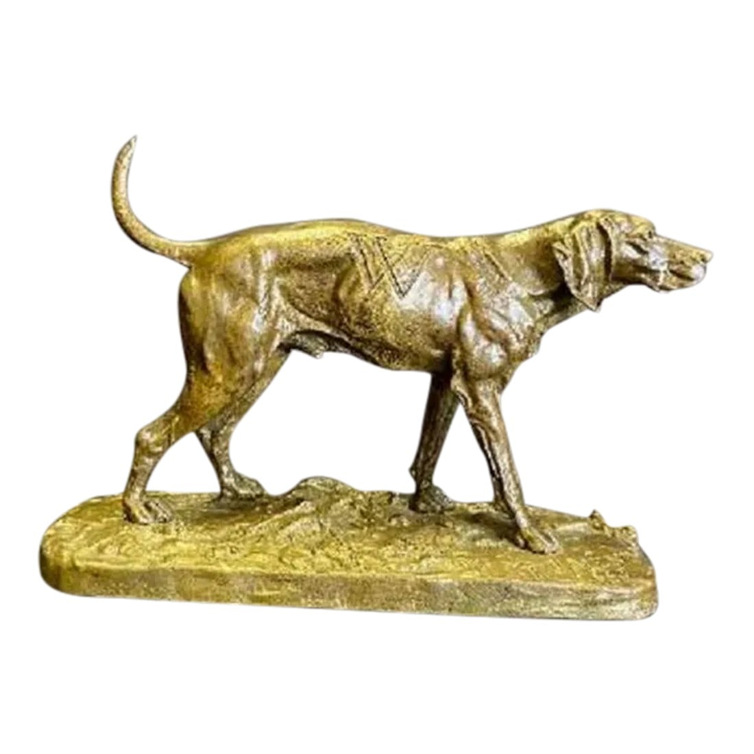 Bronze Dog Statue by P J Mene: Bronze Cast Dog signed Pierre Jules Mene with nice form and signed1843. Condition: Alterations: Original Condition Unaltered Imperfections: Some Imperfections Condition Notes: Good, no flaws. 