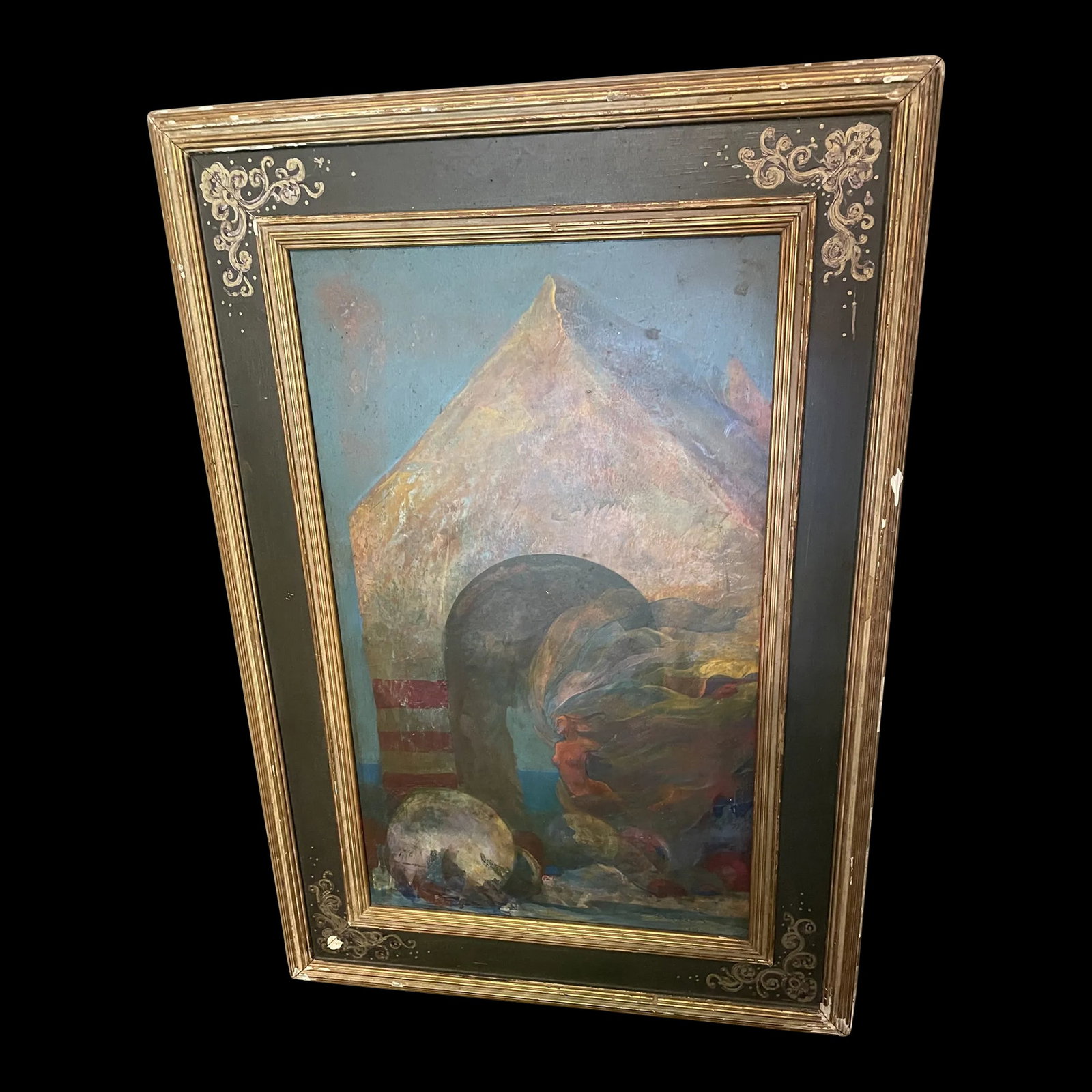 Mid 20th Century Surrealist Impressionist Figurative Landscape Oil Painting, Framed: Fascinating painting of a dreamlike place Signed Vladimir baracnasky. I can't quit make out the surname Condition: Alterations: Original Condition Unaltered Imperfections: Some Imperfections