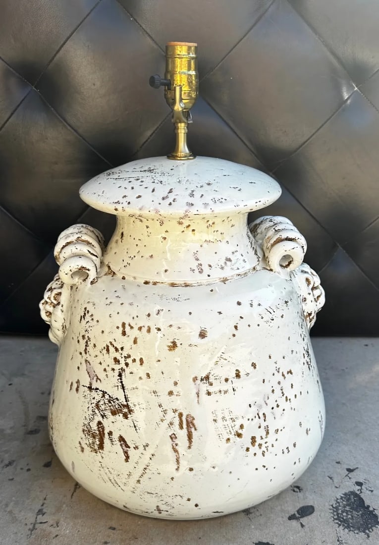 Rustic European Italian Glazed Terracotta Urn Table Lamp W/Shade - 2