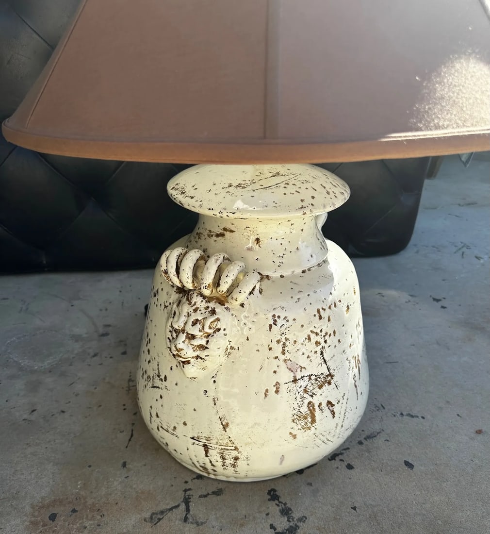 Rustic European Italian Glazed Terracotta Urn Table Lamp W/Shade - 8