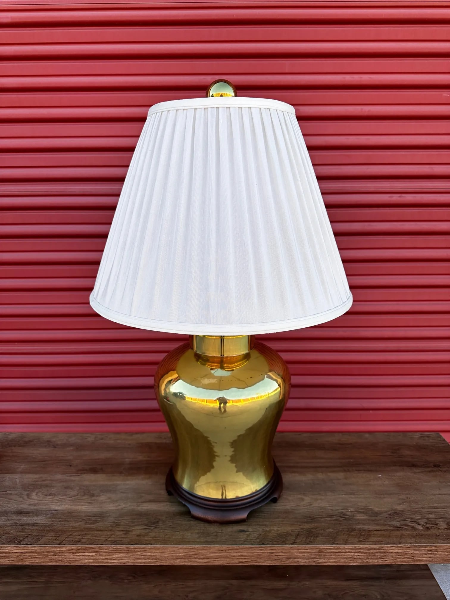 Vintage Large Brass Ginger Jar Table Lamp W/Shade - 5