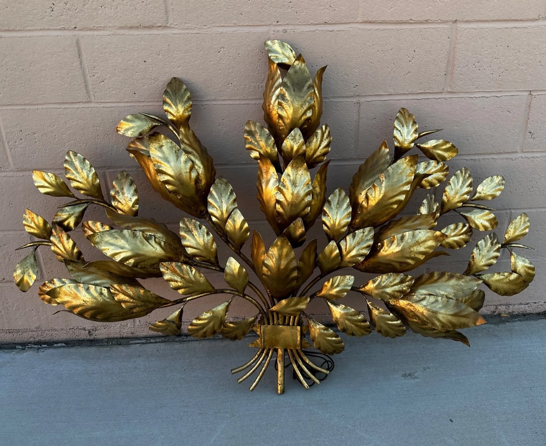 Vintage Hollywood Regency Hans Kogl Gilt Gold Leaf Wall Sconce - 5