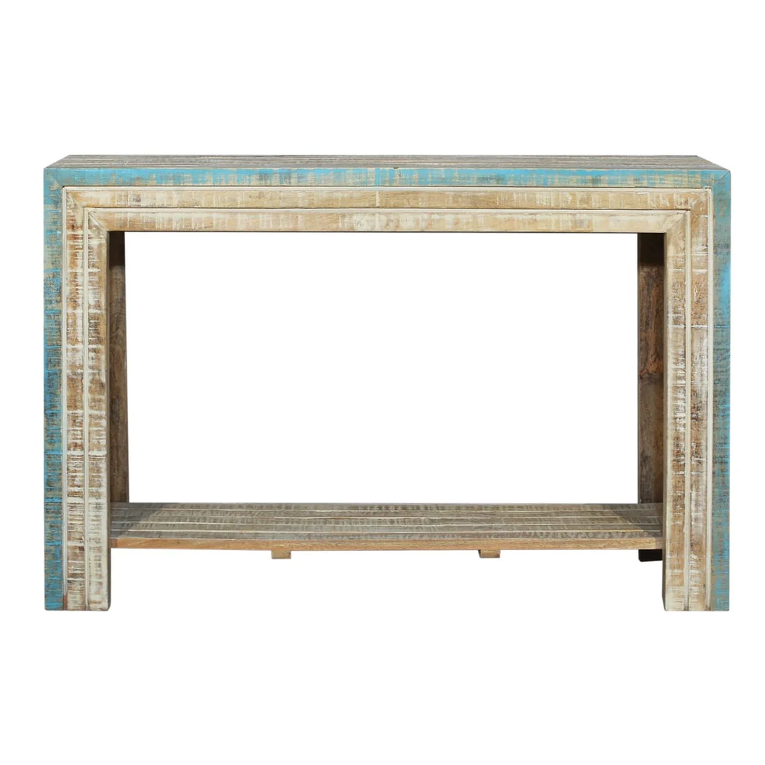 Mid Century Modern Solid Wood Carved Distressed Console | Farmhouse Coastal Entry Hallway Table | Tr - 6