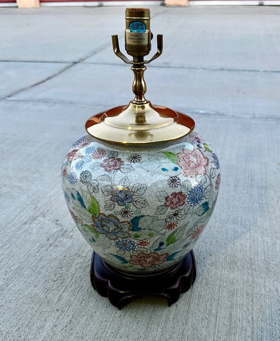 Vintage Samuel L. Dinkelspiel Chinoiserie Ginger Jar Table Lamp - 2