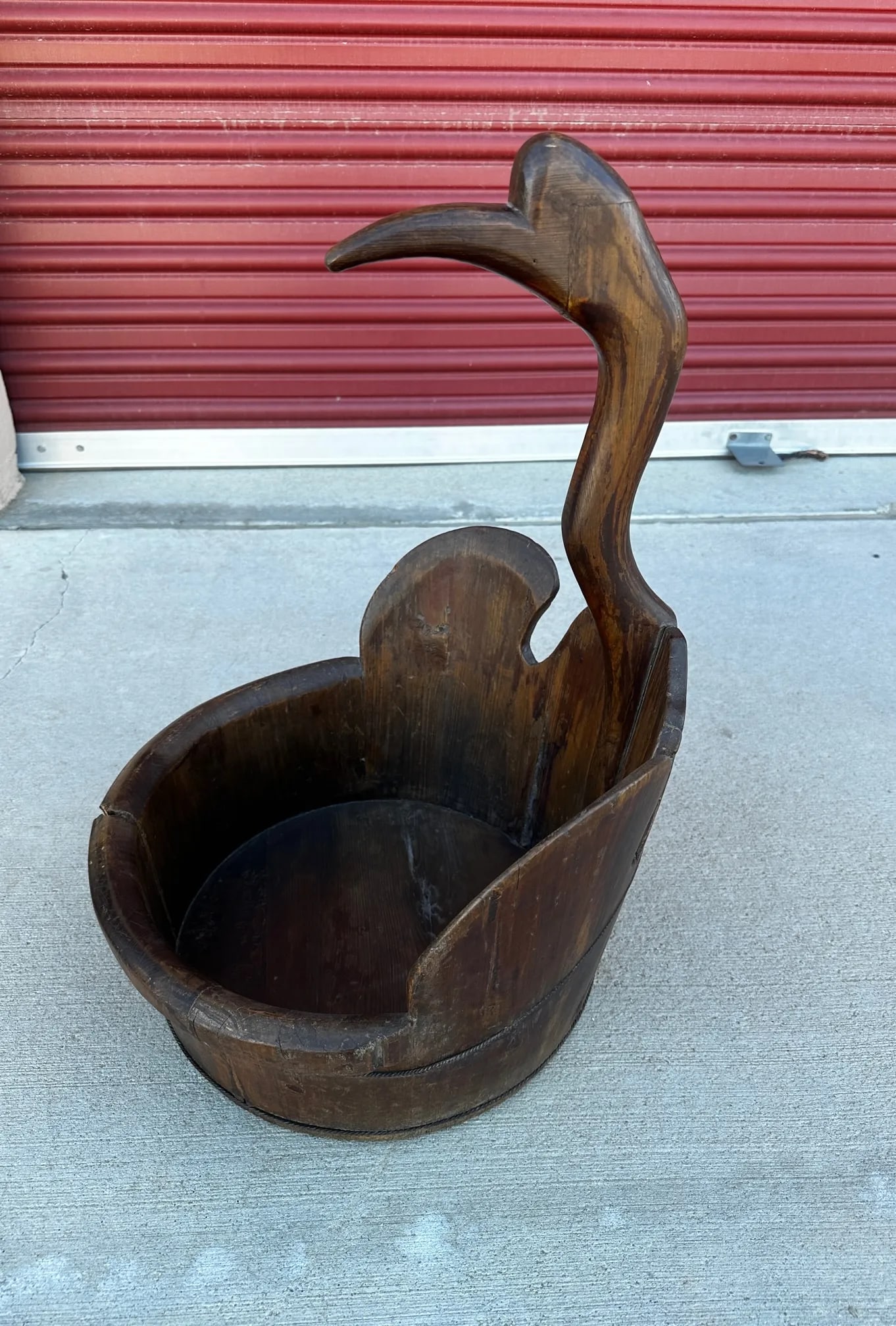 Vintage Chinese Wood Swan Bucket - 2
