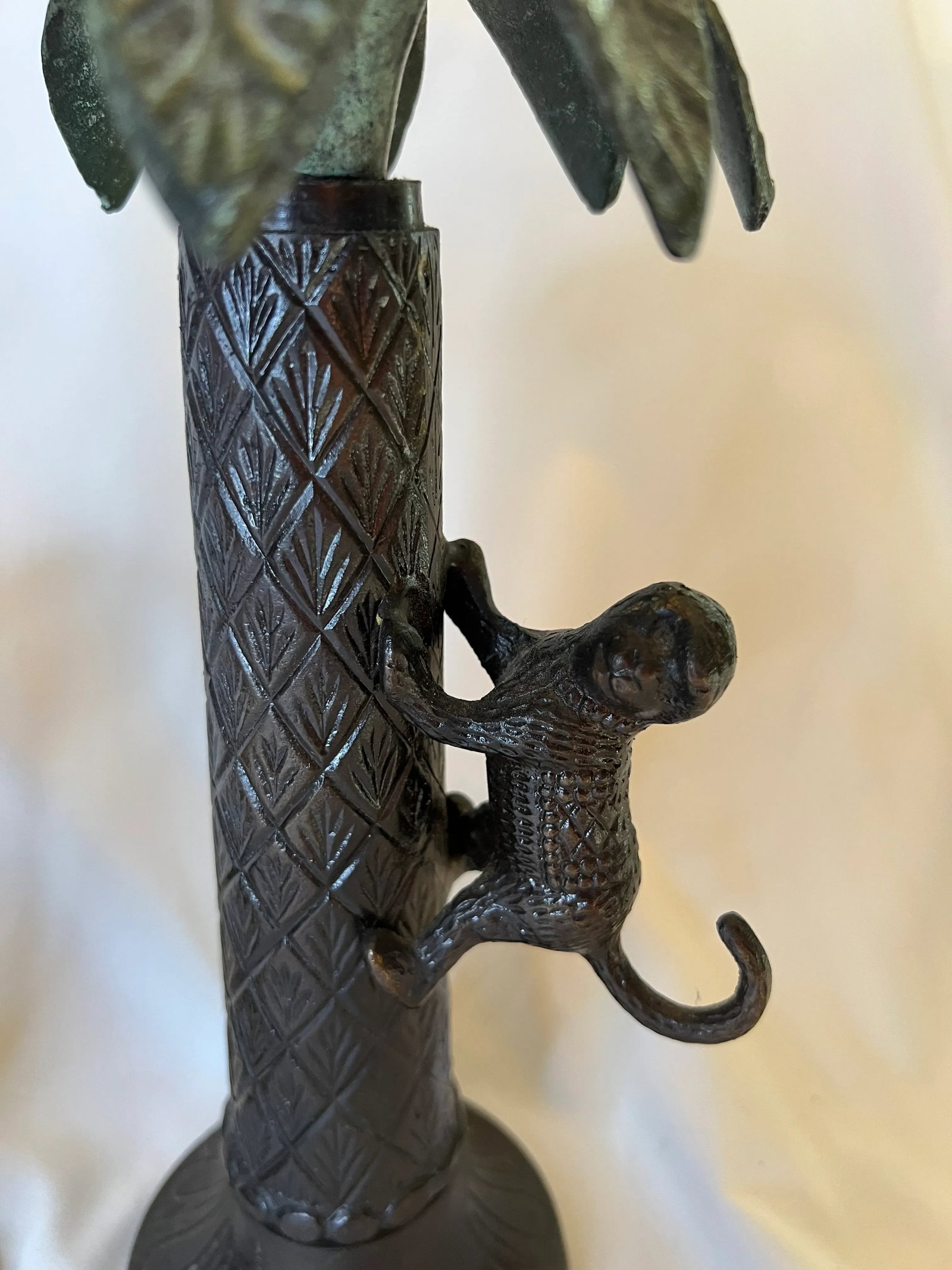 Vintage Bronze Palm Tree Candlesticks With Monkeys - 2