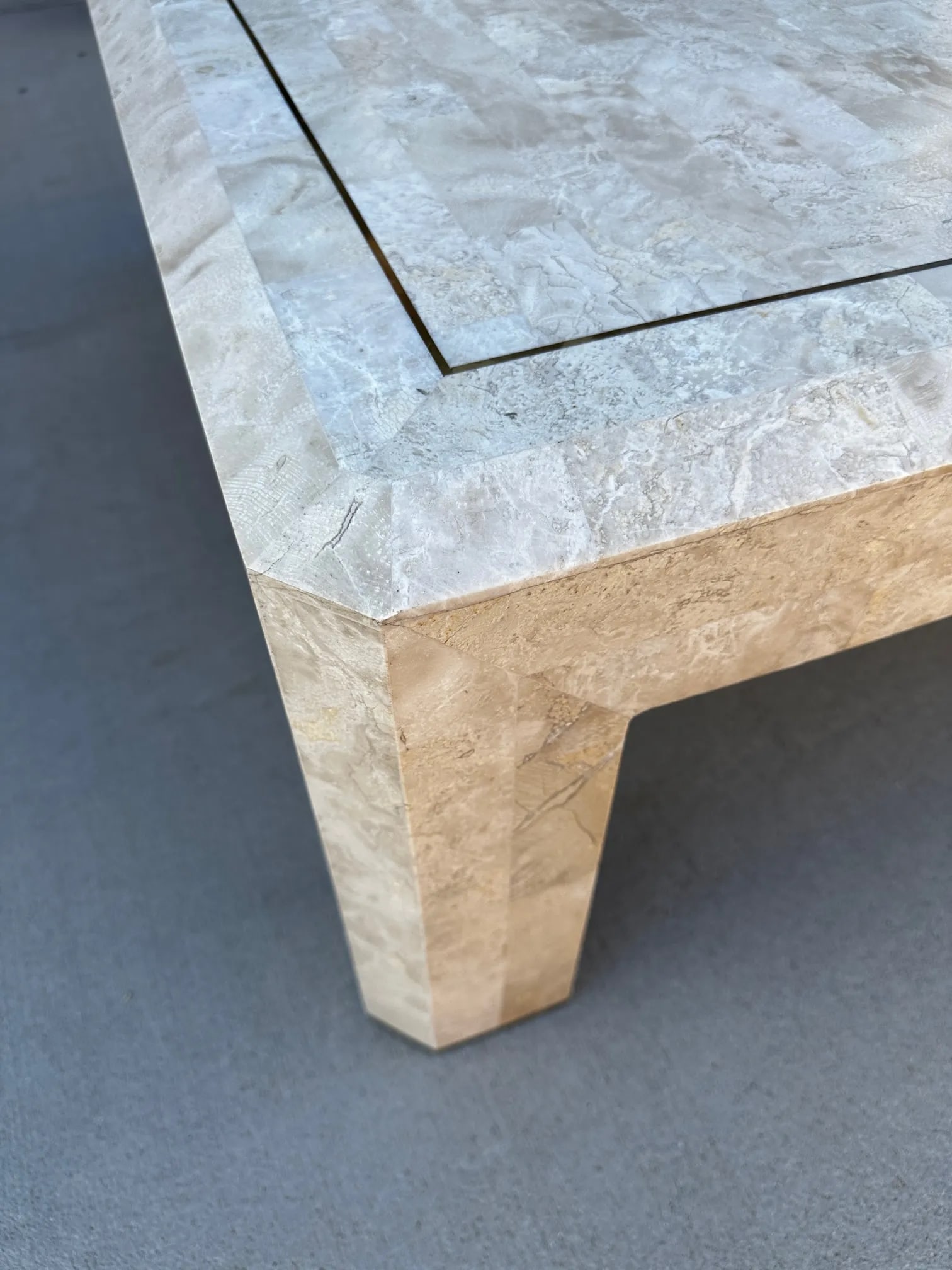 Maitland-Smith Tessellated Stone and Brass Inlay Coffee Table - 2