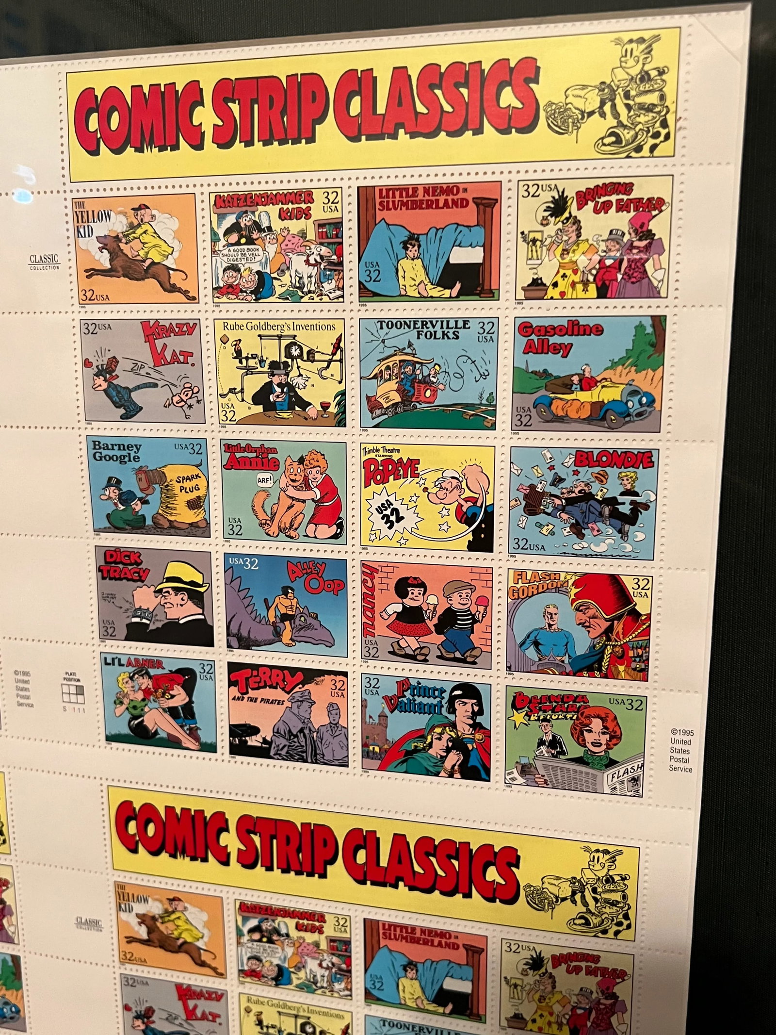 1995 Framed Comic Strip Classics Stamps 6 Mint Sheets - 6