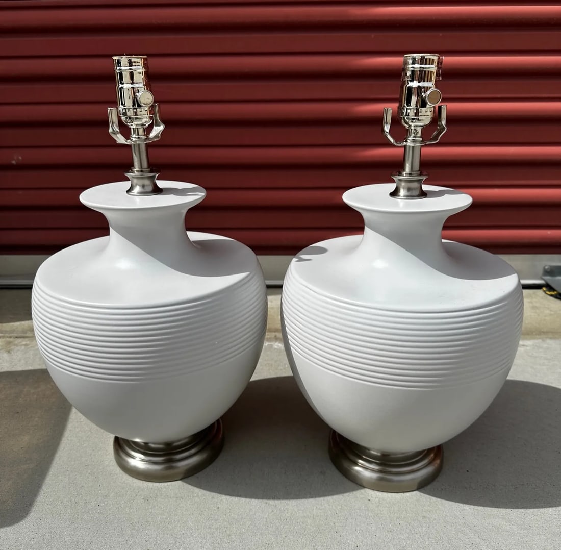 Modern Gray Urn Table Lamps-A Pair - 3