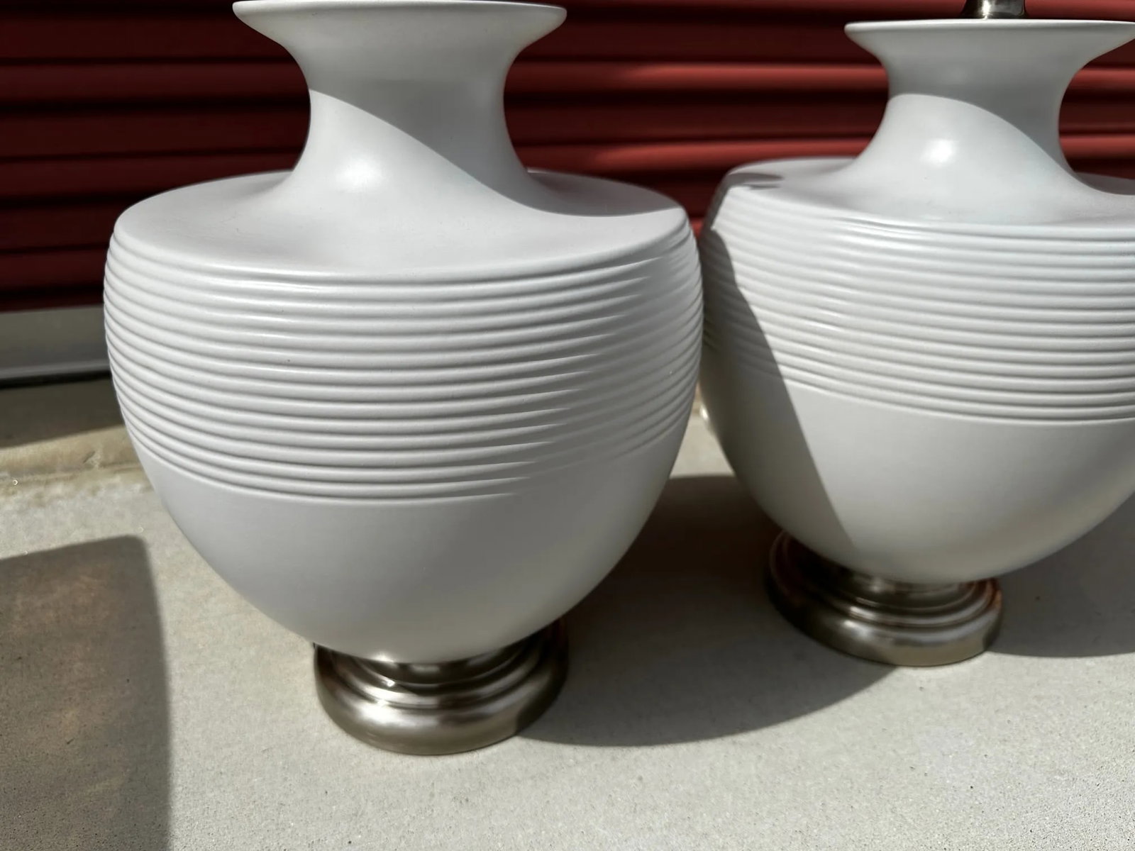 Modern Gray Urn Table Lamps-A Pair - 4