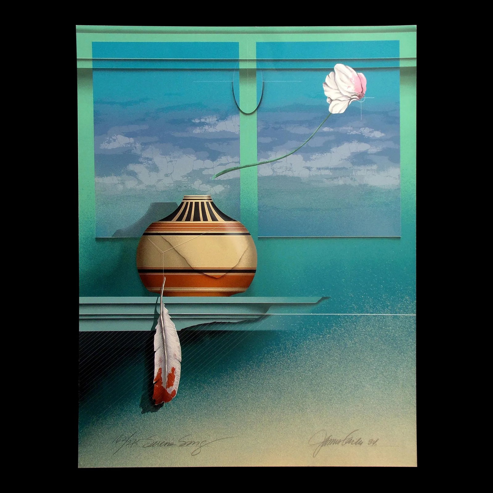 James Carter "Siren's Song" Still Life Signed Numbered Art Serigraph: Siren's Song Unframed Limited Edition Serigraph Hand signed by the artist Size: 26" x 20" Edition Number: 162/275 Circa 1984 Condition: Excellent/Great. A few minor handling creases. 