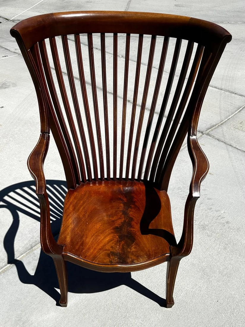 Antique Windsor Style Slat Back Arm Chair - 6