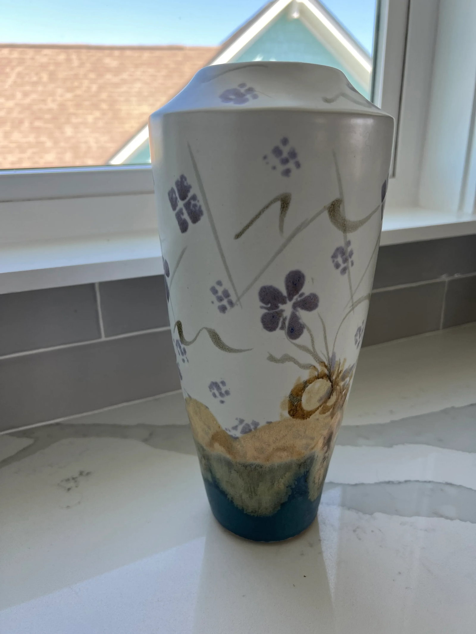 Studio Art Pottery Vase Teal and Plum - 2