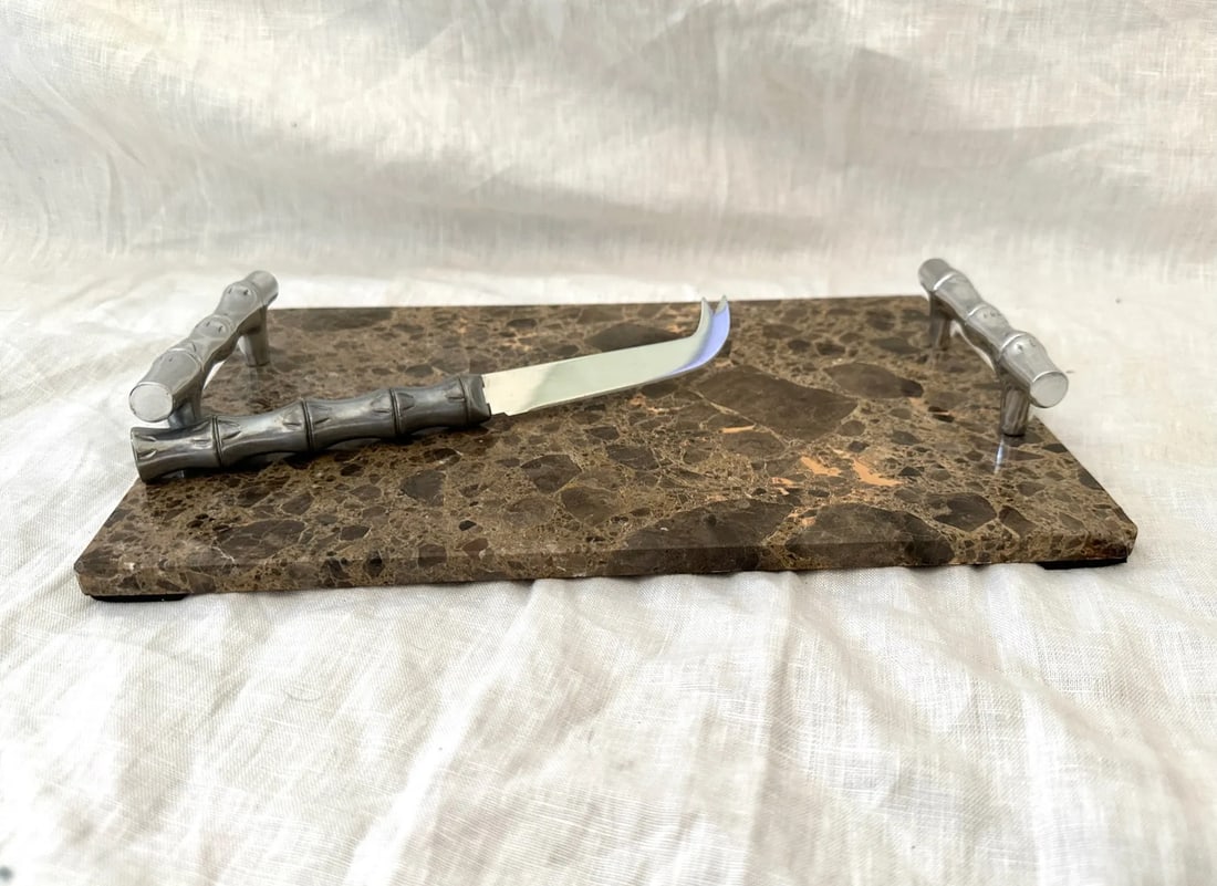 Atticus Marble Cheese Board W/Knife Set - 7