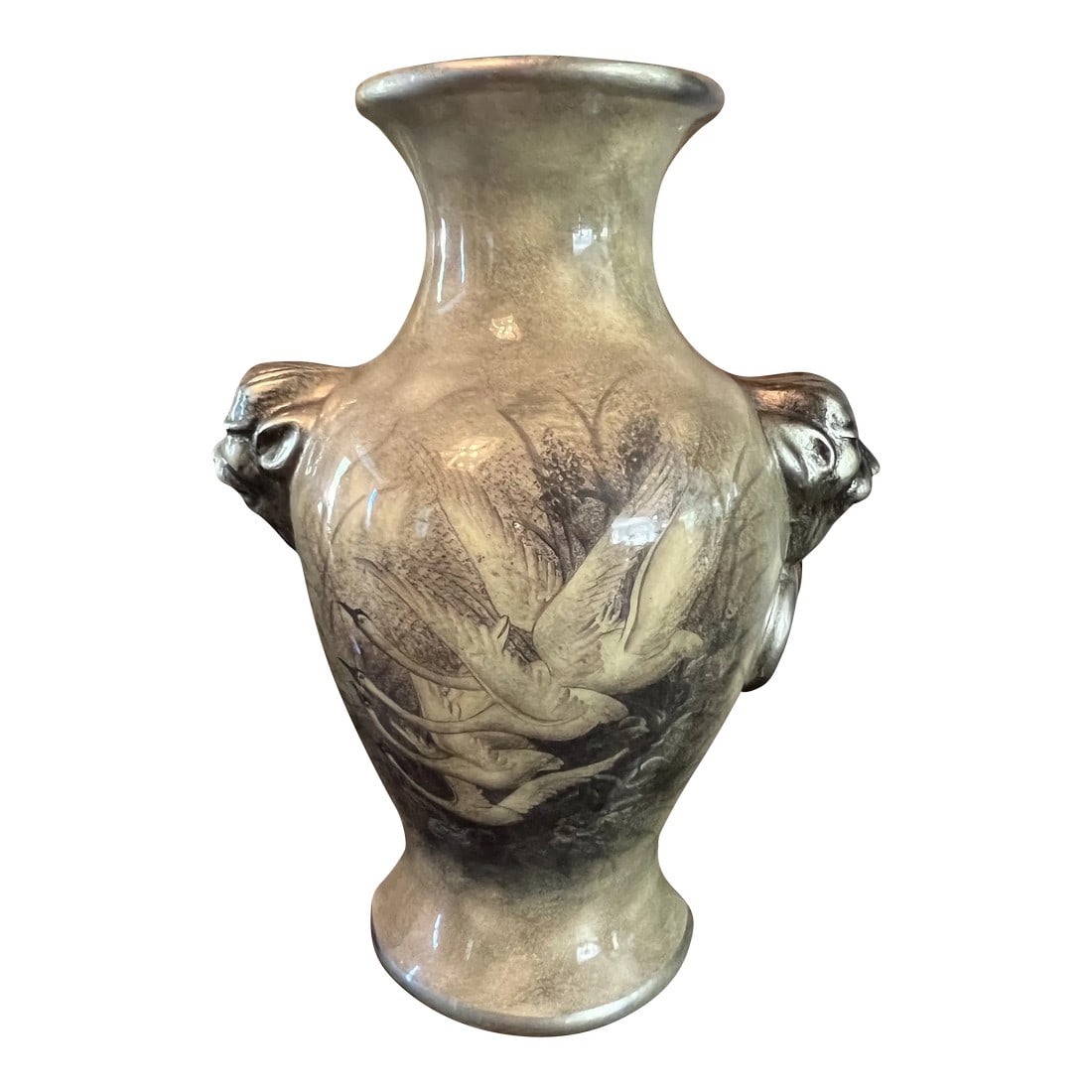 Bombay Swan Wall Pocket: Beautiful half vase for the wall with swans. The pictures do not do this wall pocket justice. The heads on the side have a metallic hue and also metallic on the top and bottom edges. The body of the