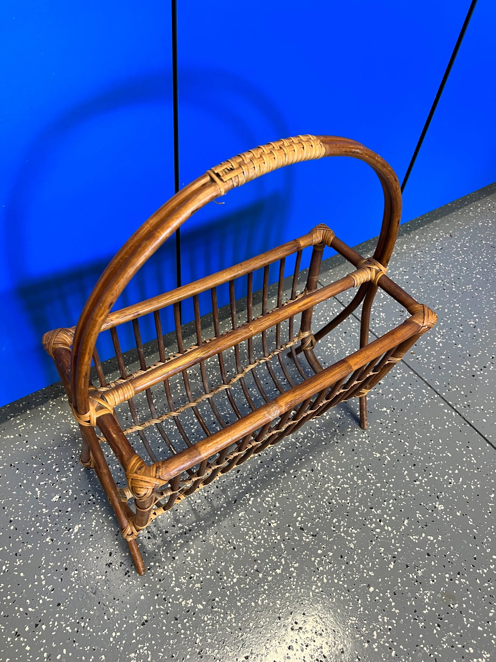 MidCentury Modern Rattan Magazine Rack - 2