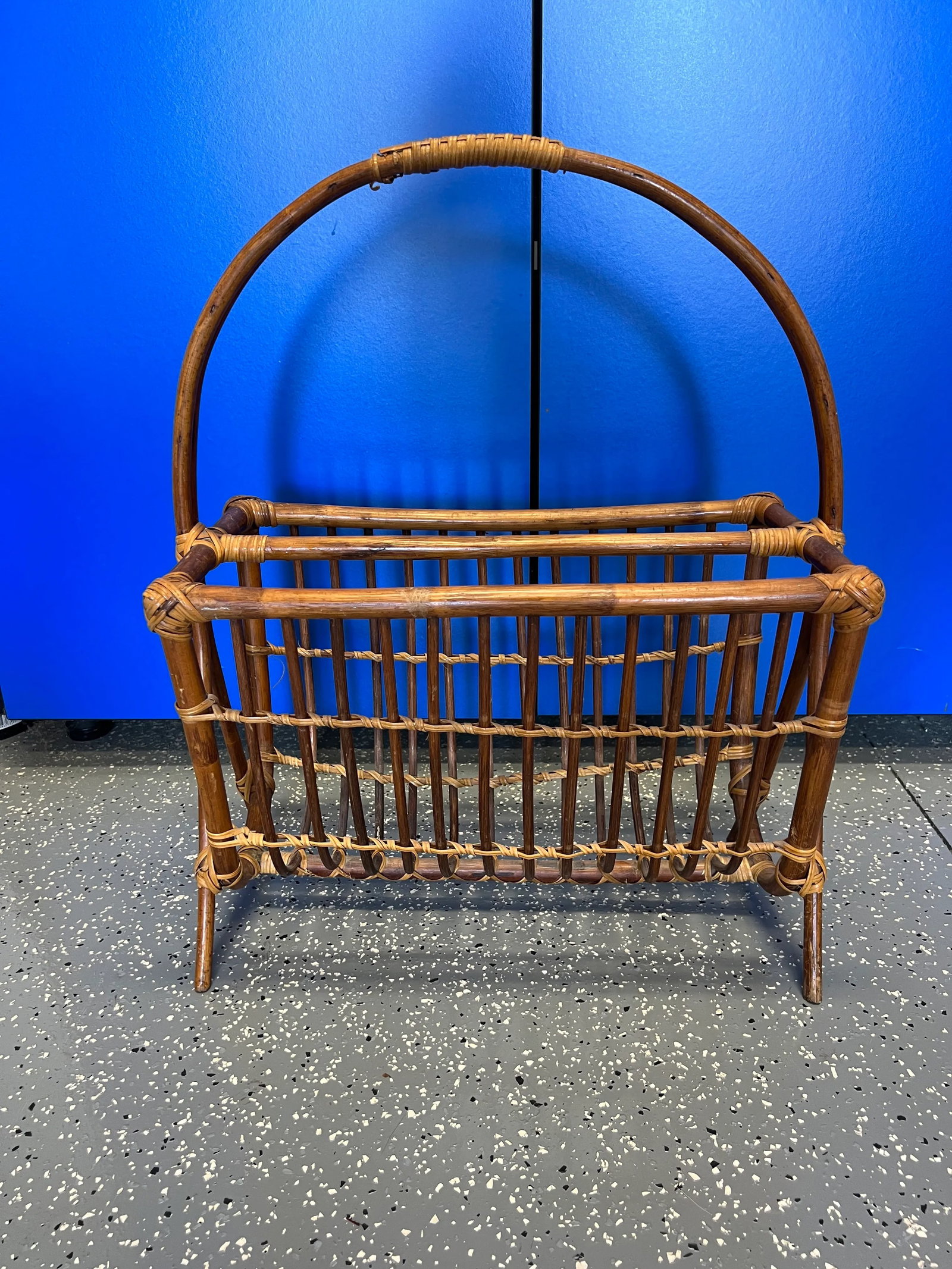MidCentury Modern Rattan Magazine Rack - 7