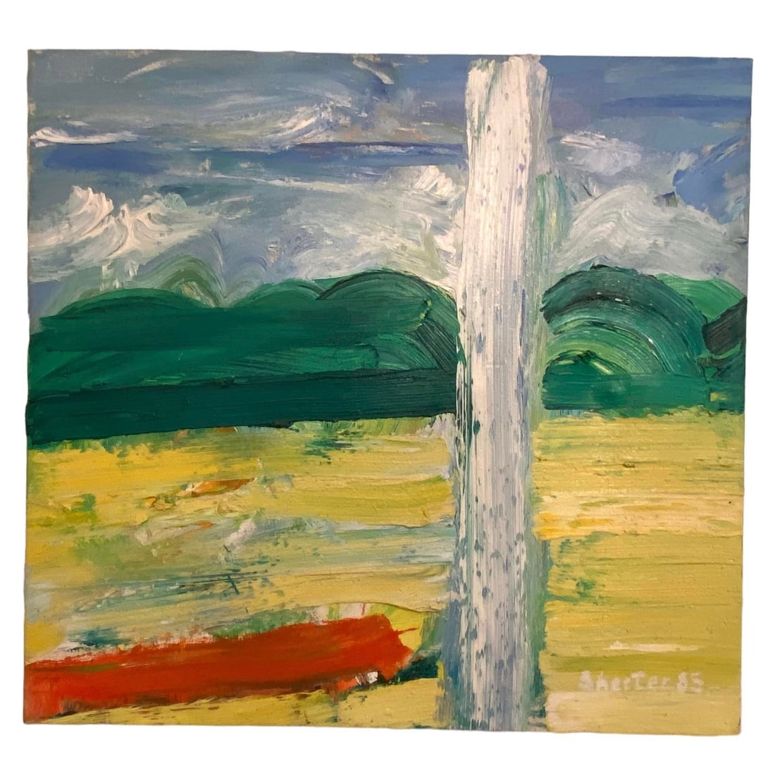 1980's Large Impressionist Abstract Oil Painting on Canvas Landscape "The Geyser" Signed Shect - 2