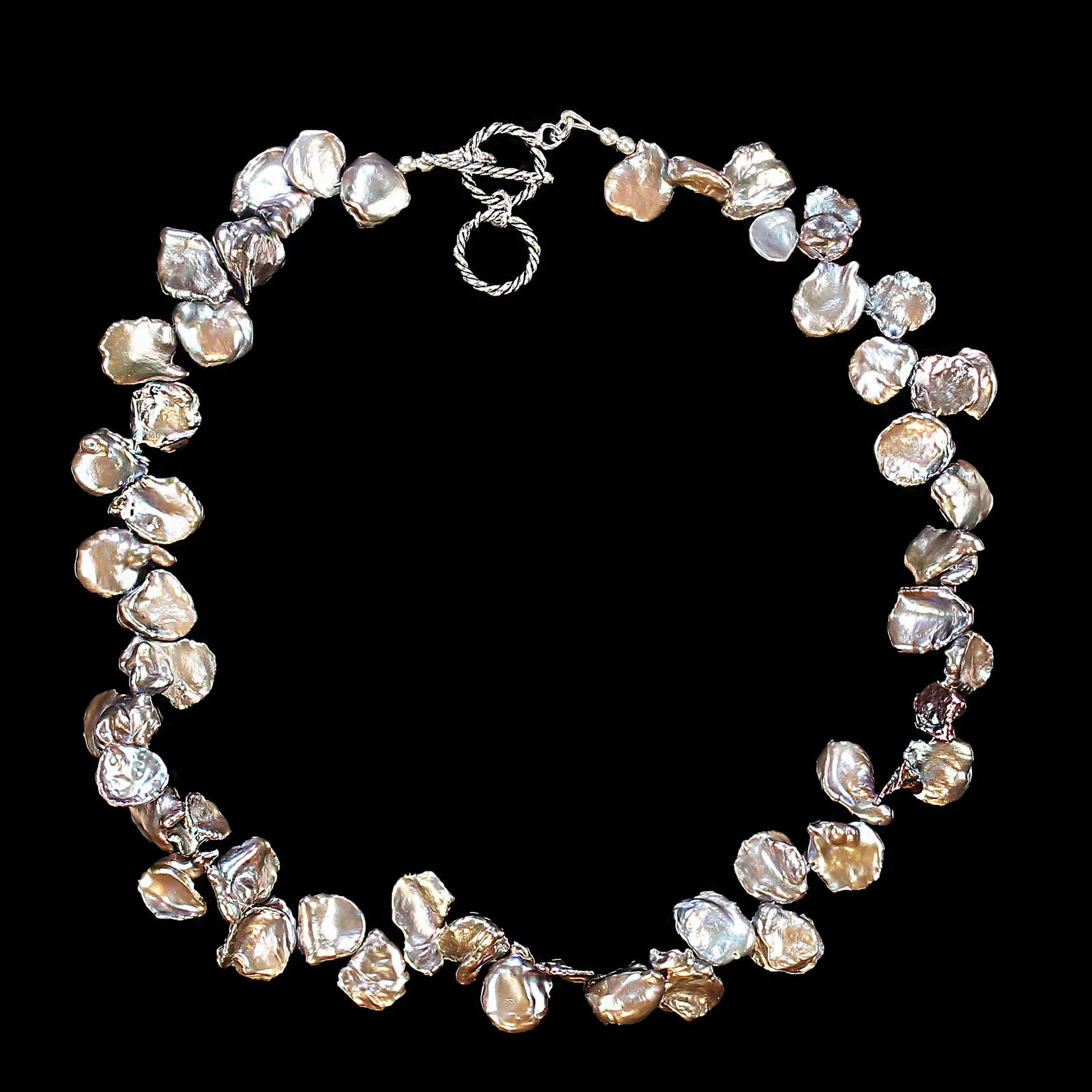 Iridescent, Round, Flat Mauve Keshi Pearl Necklace - 3