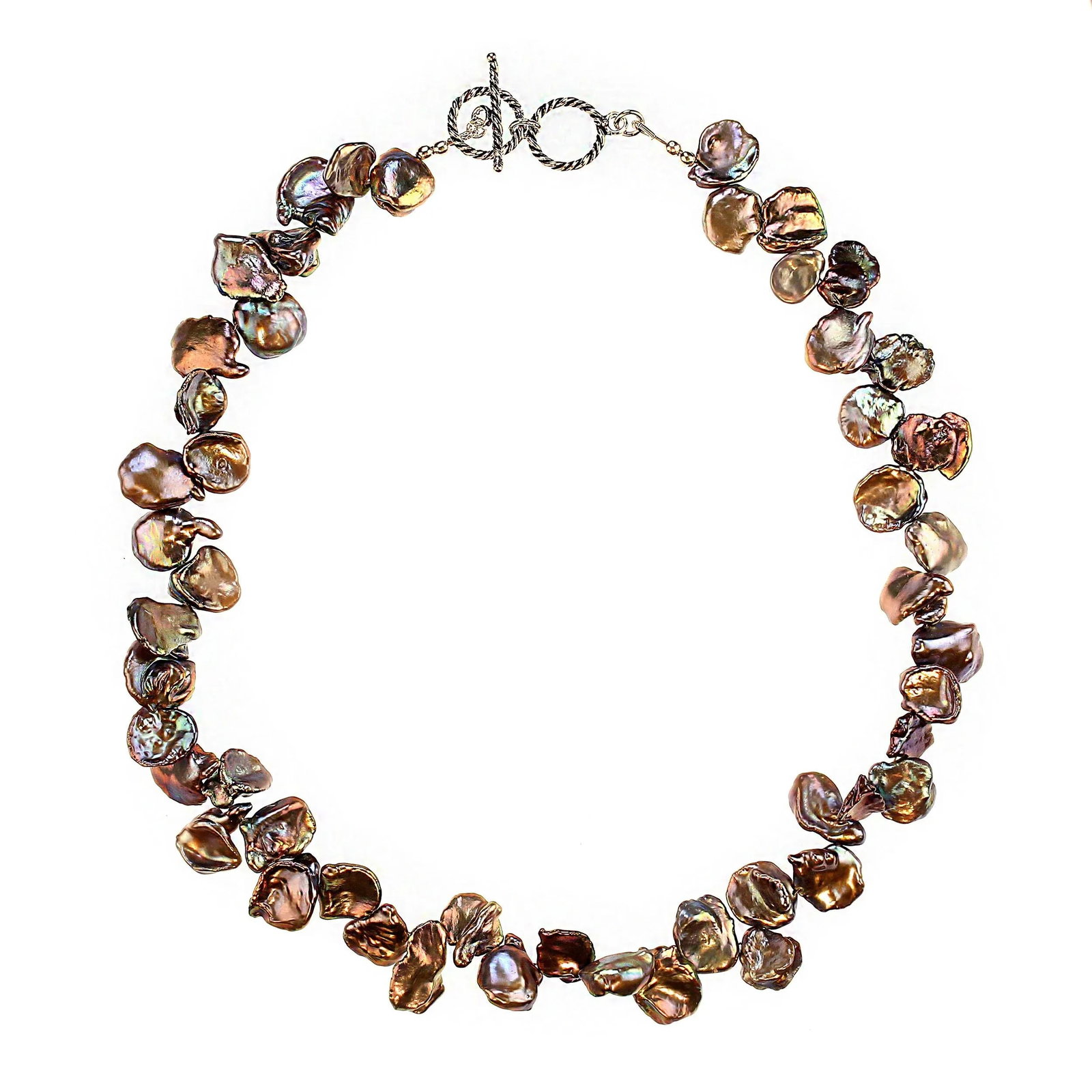 Iridescent, Round, Flat Mauve Keshi Pearl Necklace - 7
