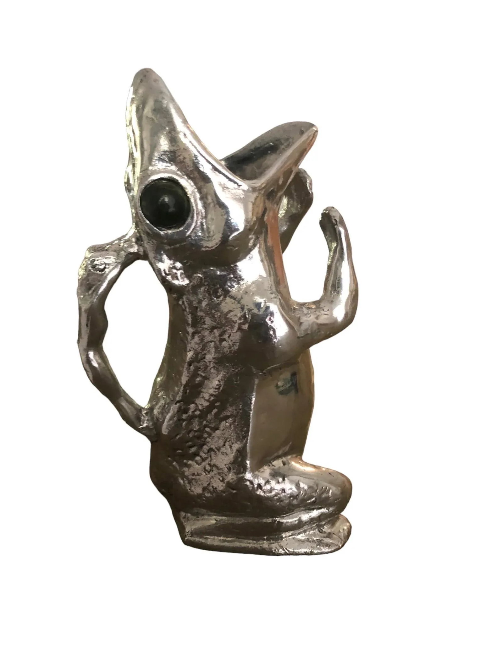 1970's Arthur Court Aluminum Jade Eyes Frog Pitcher - 2