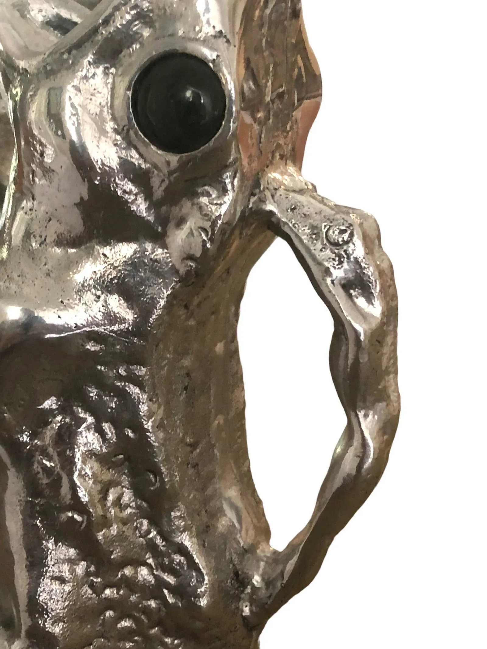 1970's Arthur Court Aluminum Jade Eyes Frog Pitcher - 5