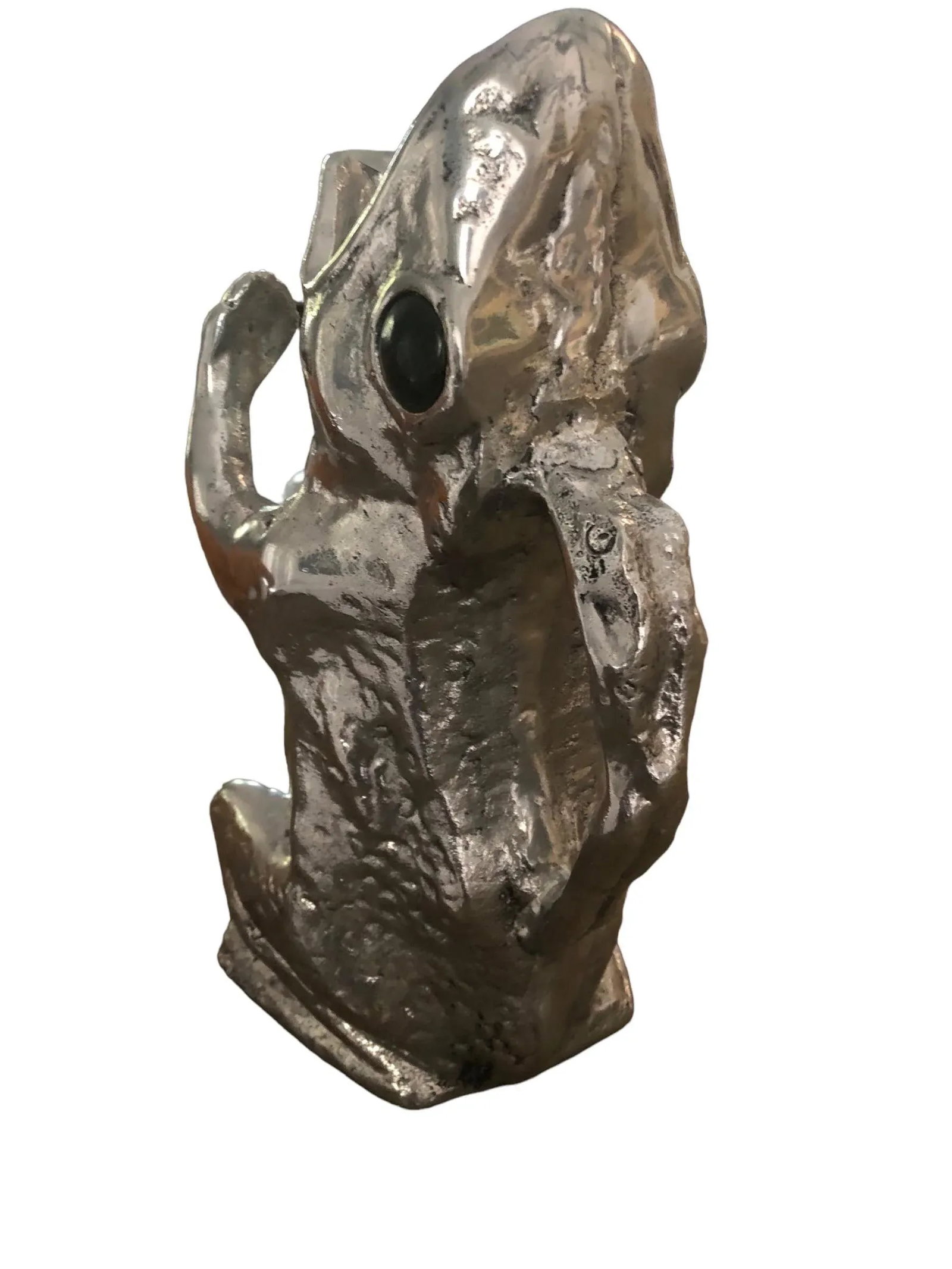 1970's Arthur Court Aluminum Jade Eyes Frog Pitcher - 7