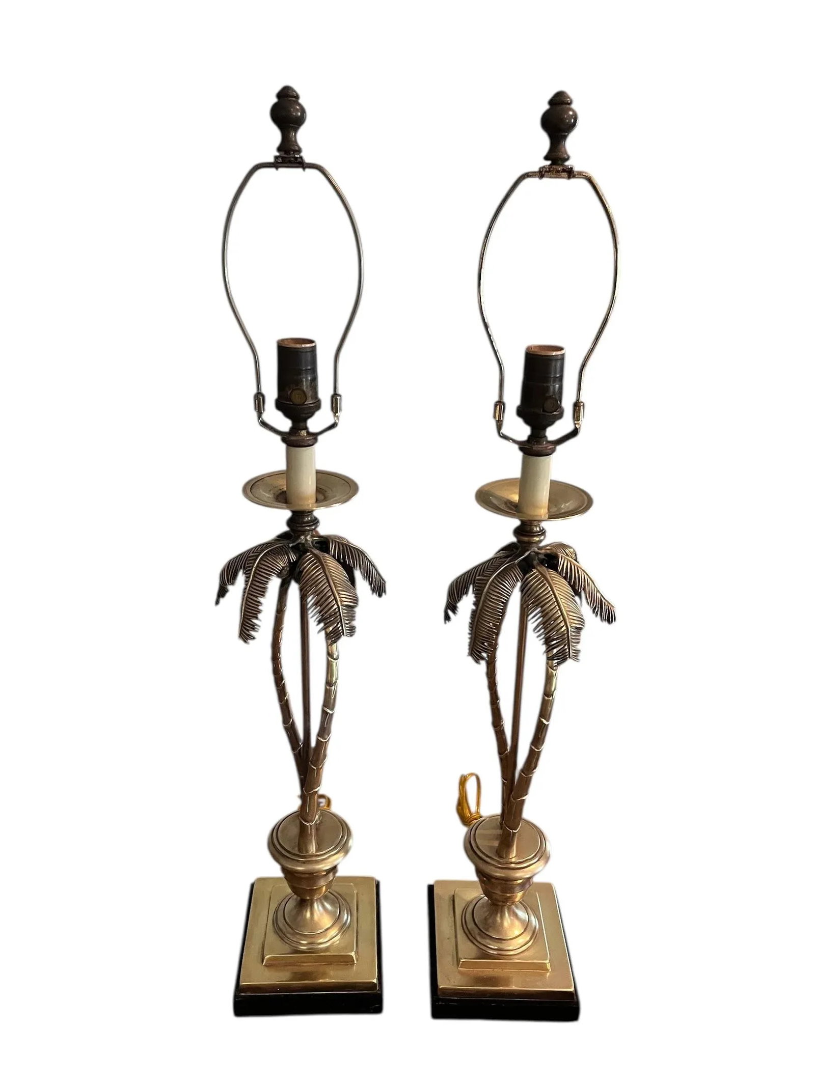 1990s Pair of Solid Brass Palm Tree Table Lamps - 6