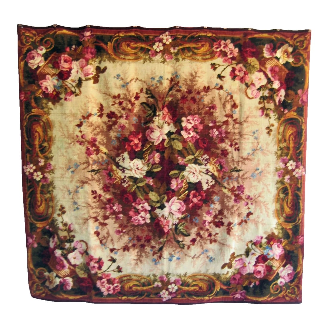 Late 19th Century French Napoleon III Velvet Tablecloth: Napoleon III by definition is a very ornate and luxurious style that was not afraid of the use of strong colors ,precious and worm materials , this table cover is a perfect exemple of this style , in