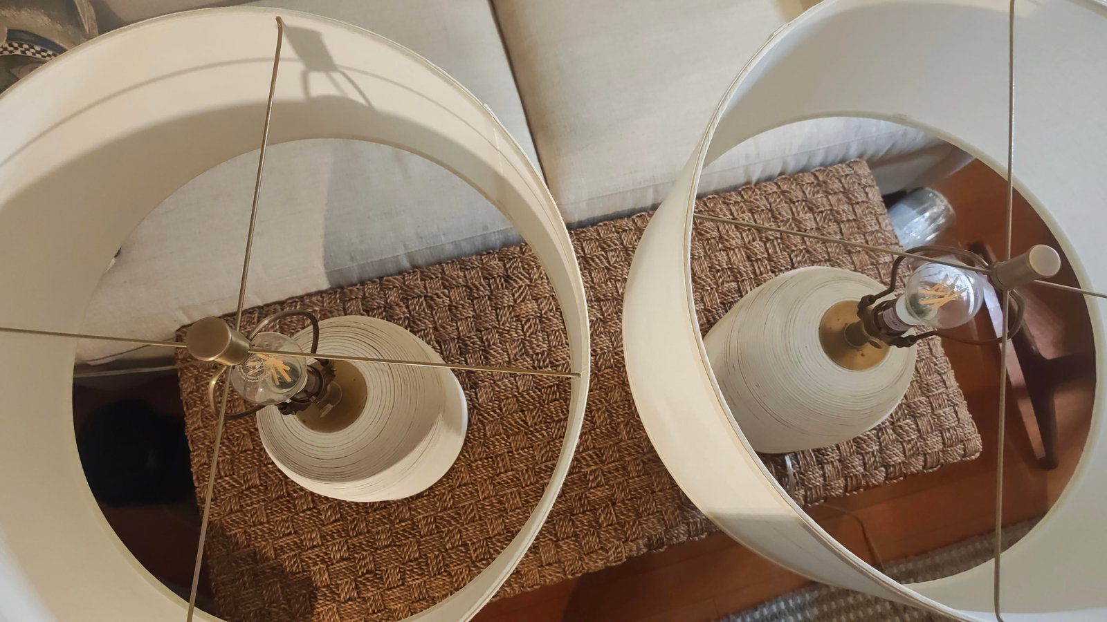 Palecek Rivoli Modern Classic White Leather Table Lamps- Set of 2 - 11