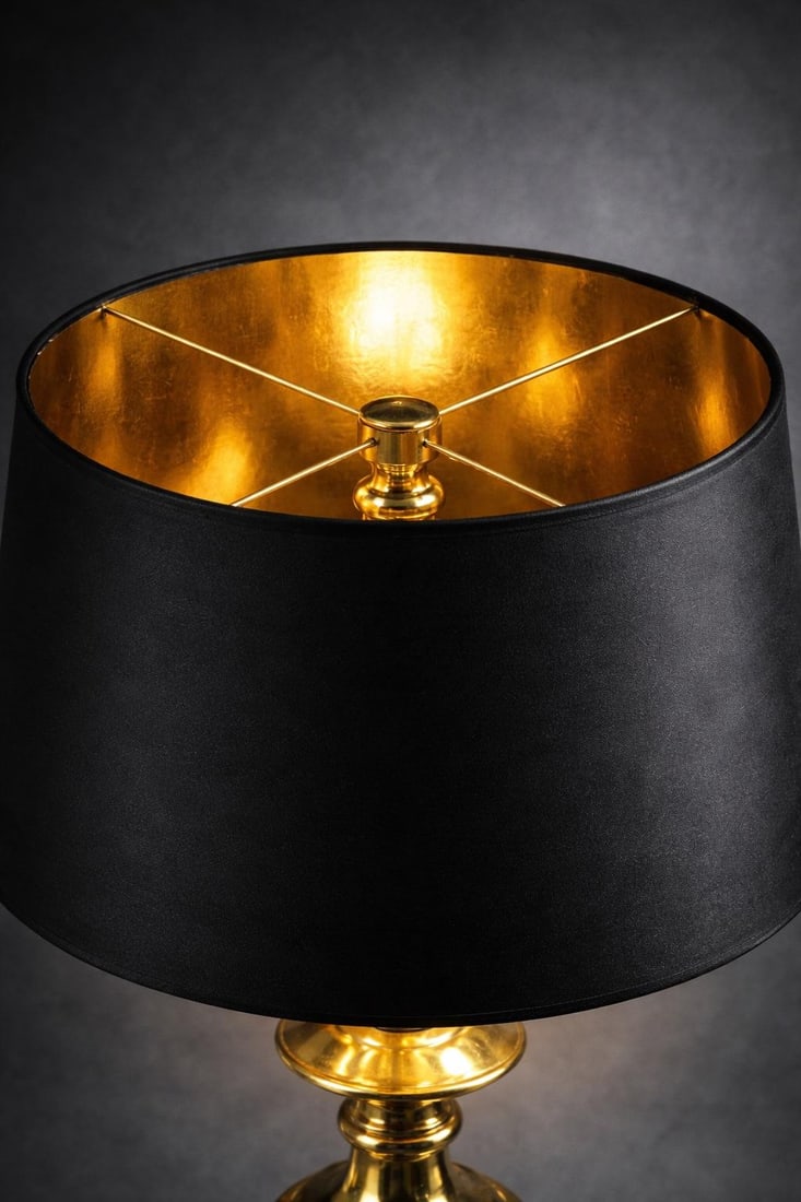 Vintage Hollywood Regency Brass Urn Table Lamp With Black Drum Shade & Gold Interior – 34" - 3