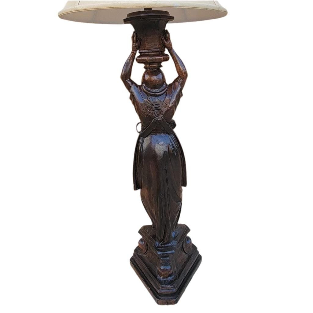 Antique Carved Walnut Figural Lamp - 2