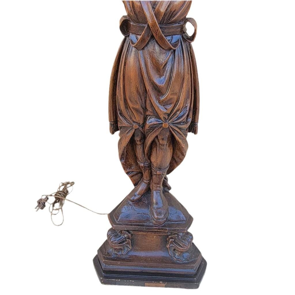 Antique Carved Walnut Figural Lamp - 6