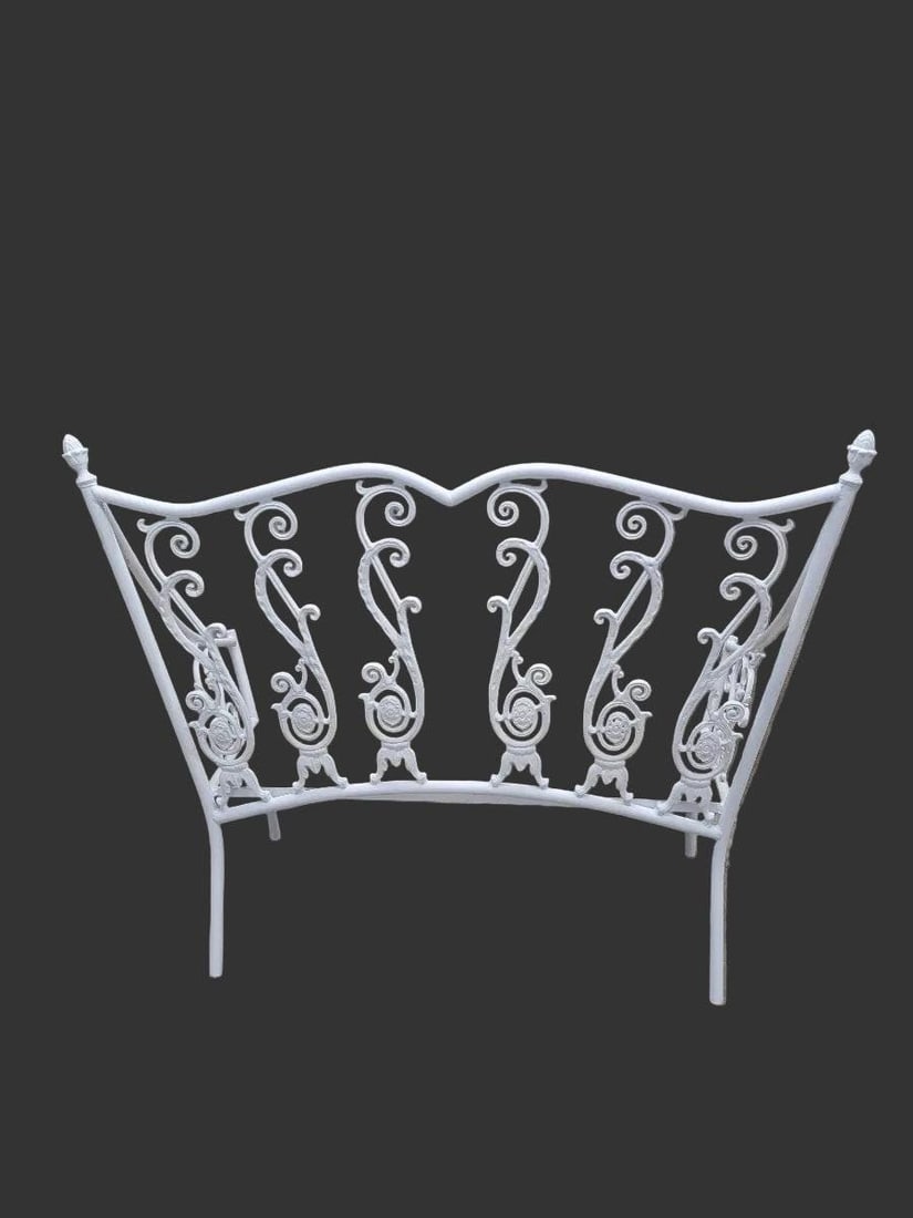 Antique Victorian Colonial Style White Wrought Iron Bench - 4