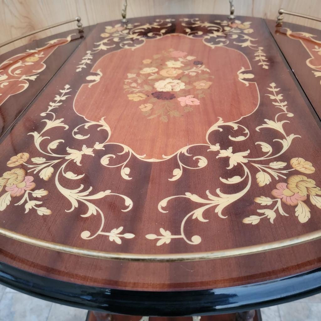 Vintage Italian Marquetry Two Tier Drop-Leaf Bar Cart - 8
