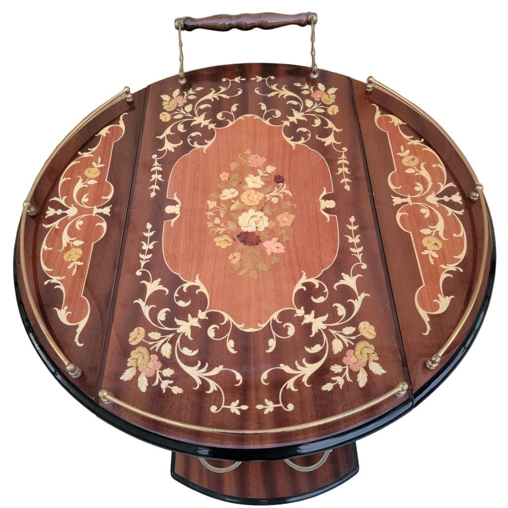 Vintage Italian Marquetry Two Tier Drop-Leaf Bar Cart - 9