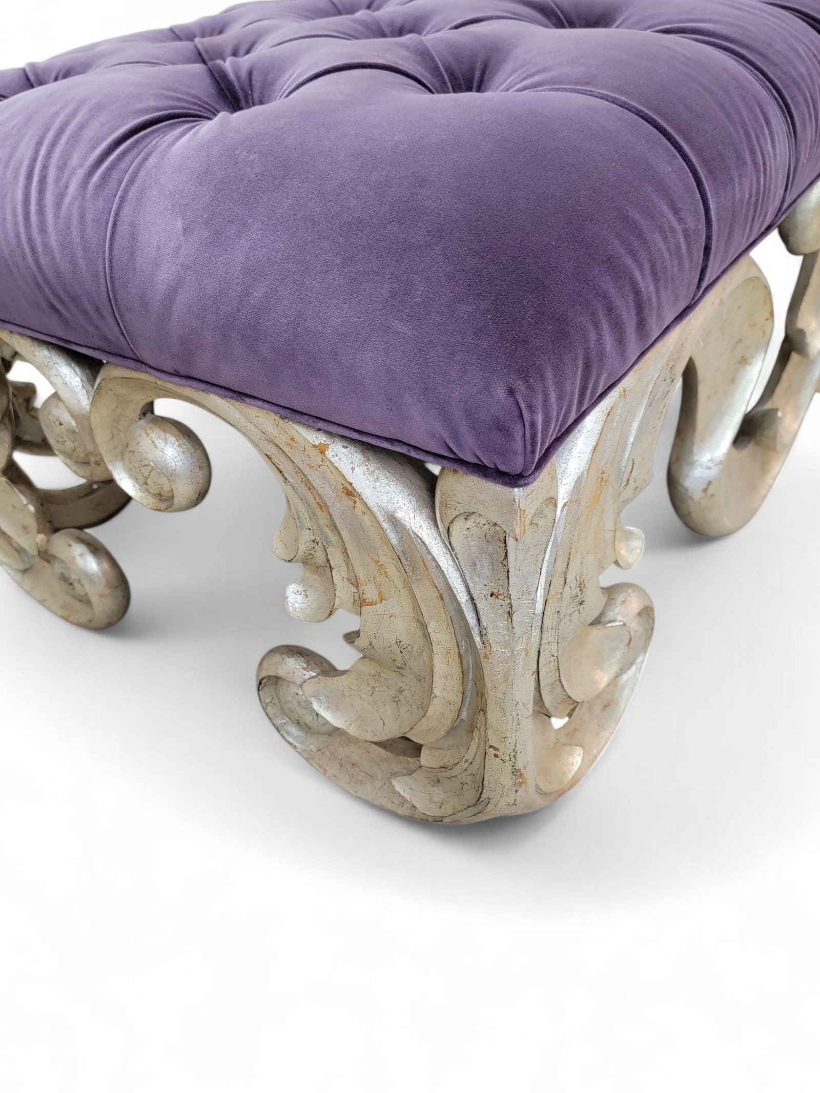 Vintage Scrolled Tufted Bench in Purple Velvet by Christopher Guy - 2