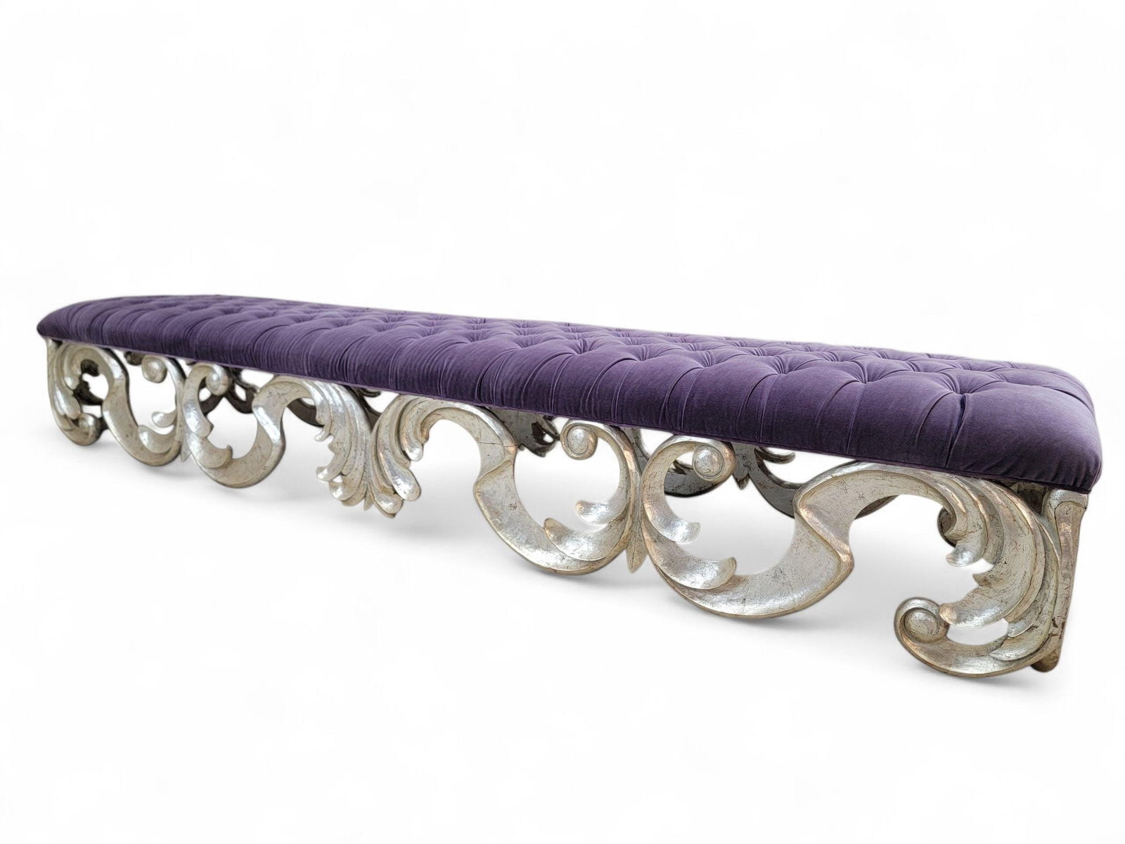 Vintage Scrolled Tufted Bench in Purple Velvet by Christopher Guy - 7